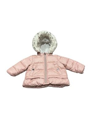 Michael Kors Light Pink Puffer Jacket with Faux Fur Hood